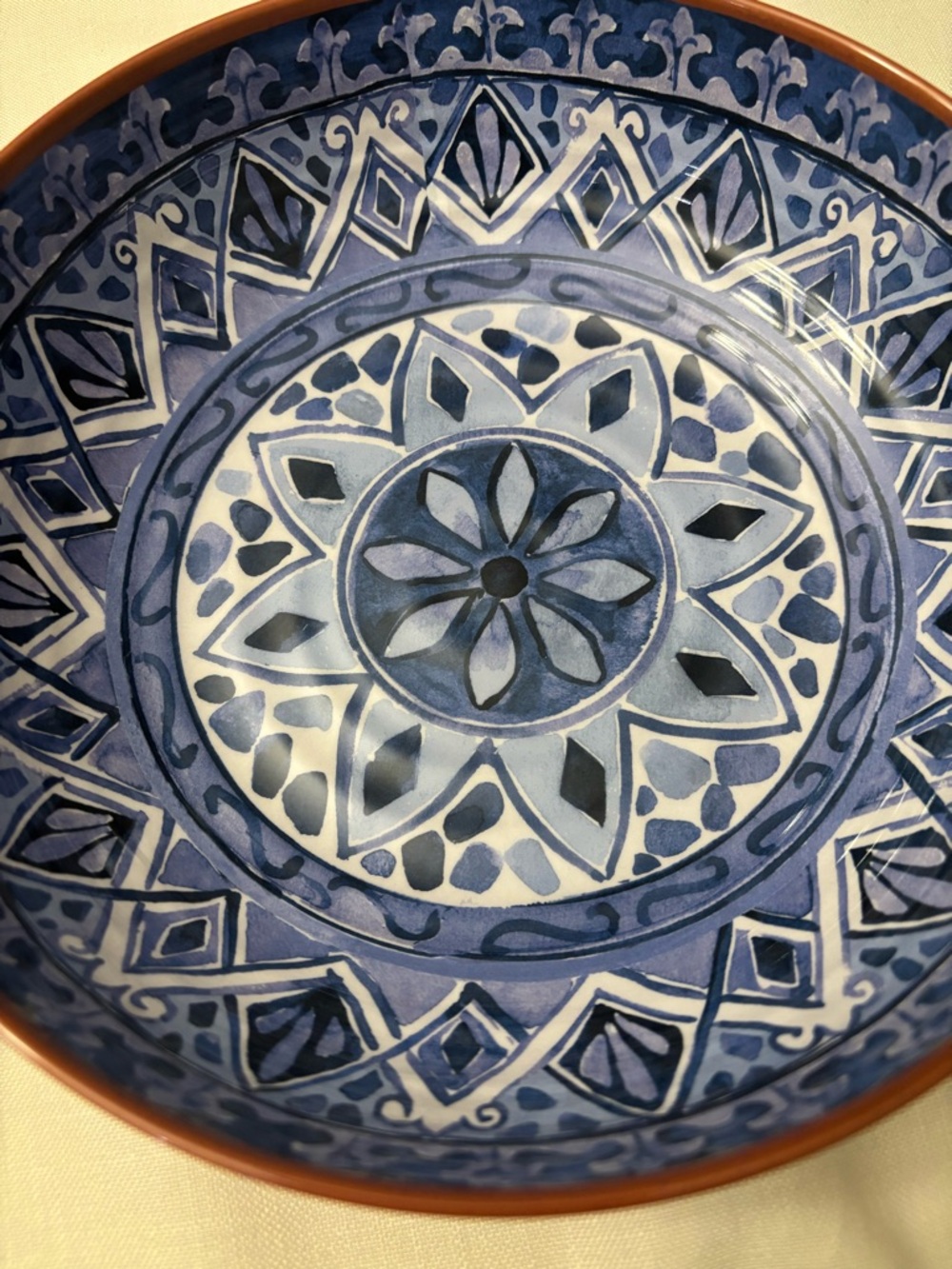 Tommy Bahama Melamine Spanish Blue Terracotta 8" Pasta Soup Bowl set of 4 - Picture 4 of 10